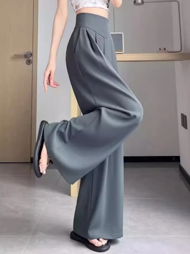 

ay Wide Leg Suit Pants Women's Summer Thin Loose Casual Floor-Length Tummy Control High Waist Dra Pants