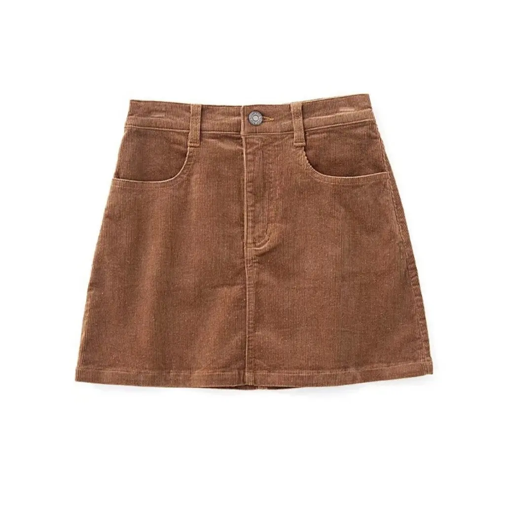 

YPFF High Waist One Button Corduroy A-Line Hip Skirt for Women Casual Fashion European And American Style Women's Clothing