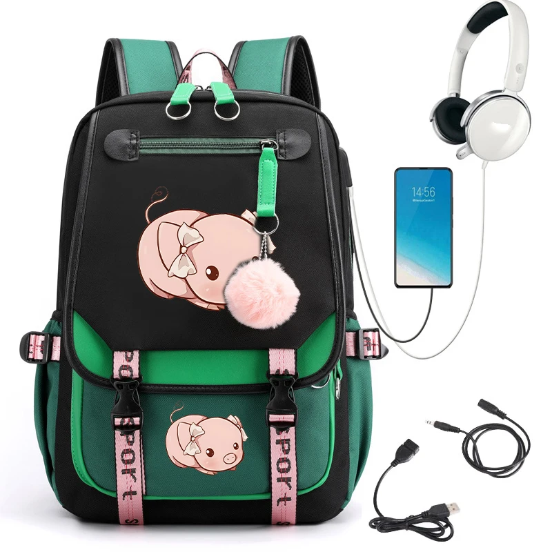 Schult aschen für Schüler Rucksack Cartoon niedlichen Schwein drucken Grafik Teenager Rucksack zurück zur Schule Schult asche USB Bagpack