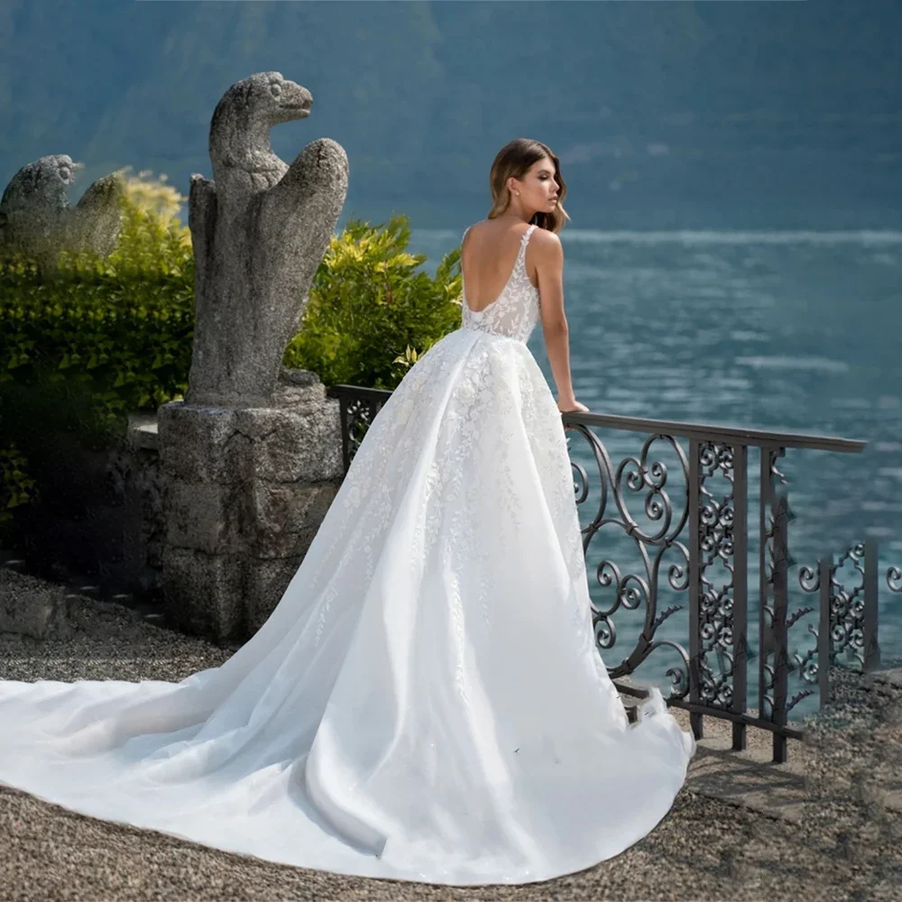 Customized New Delicate Strapless Sleeveless Side leg open Wedding Dresses Off-the-shoulder Bridal Gowns Lace Party Clothing202