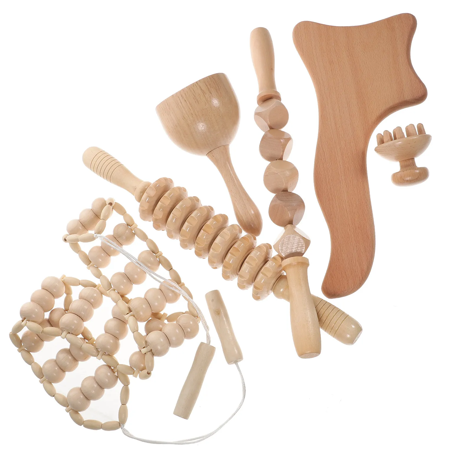 6Pcs Wooden Massage Tools Kit Professional Therapy Roller Stick Cup Contour Board Back Massager for Office Fatigue Relief Muscle