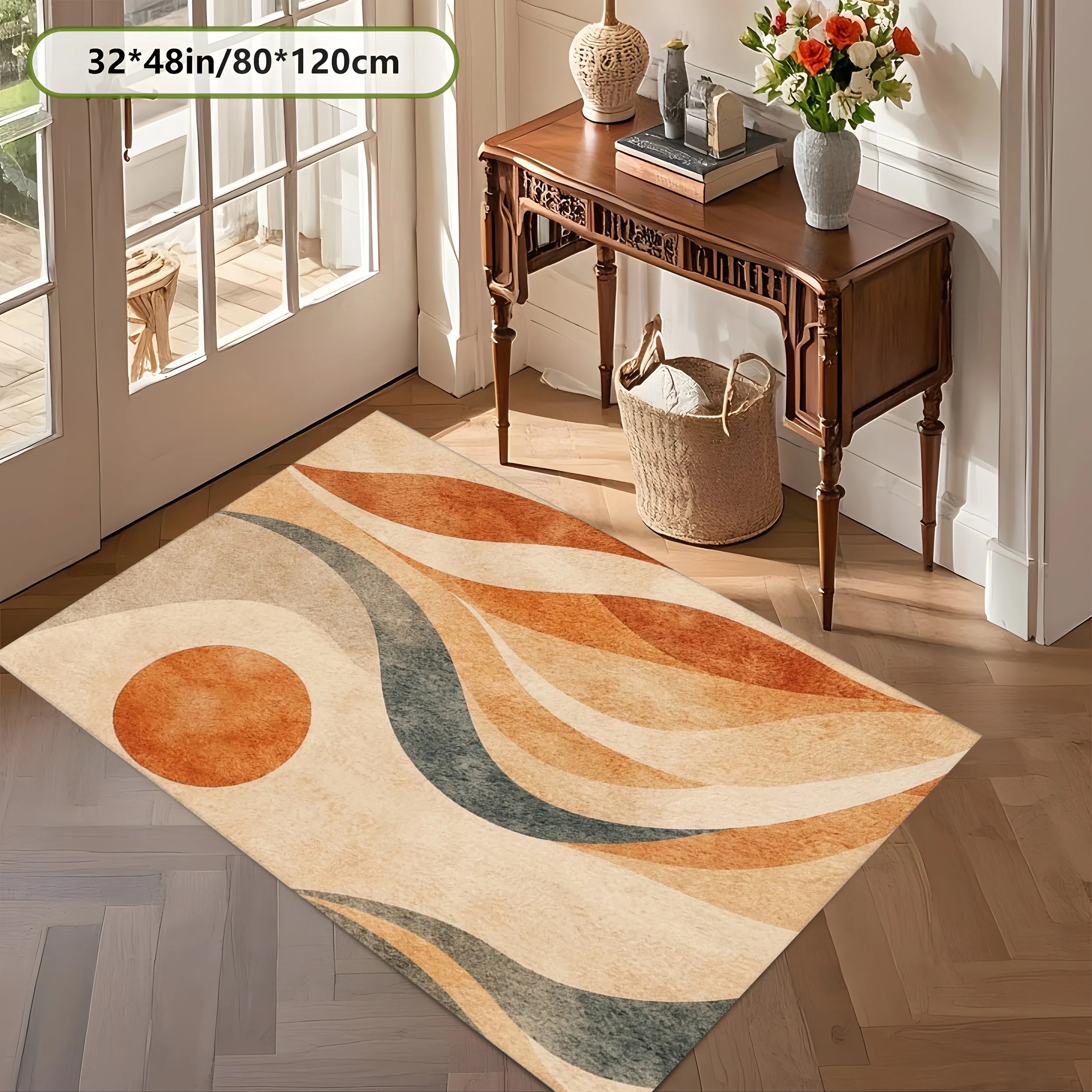 Large Area Rug Abstract Sunset Wave Pattern Print Wabi Sabi Style Soft Velvet Living Room Bedroom Home Decor Area Rug