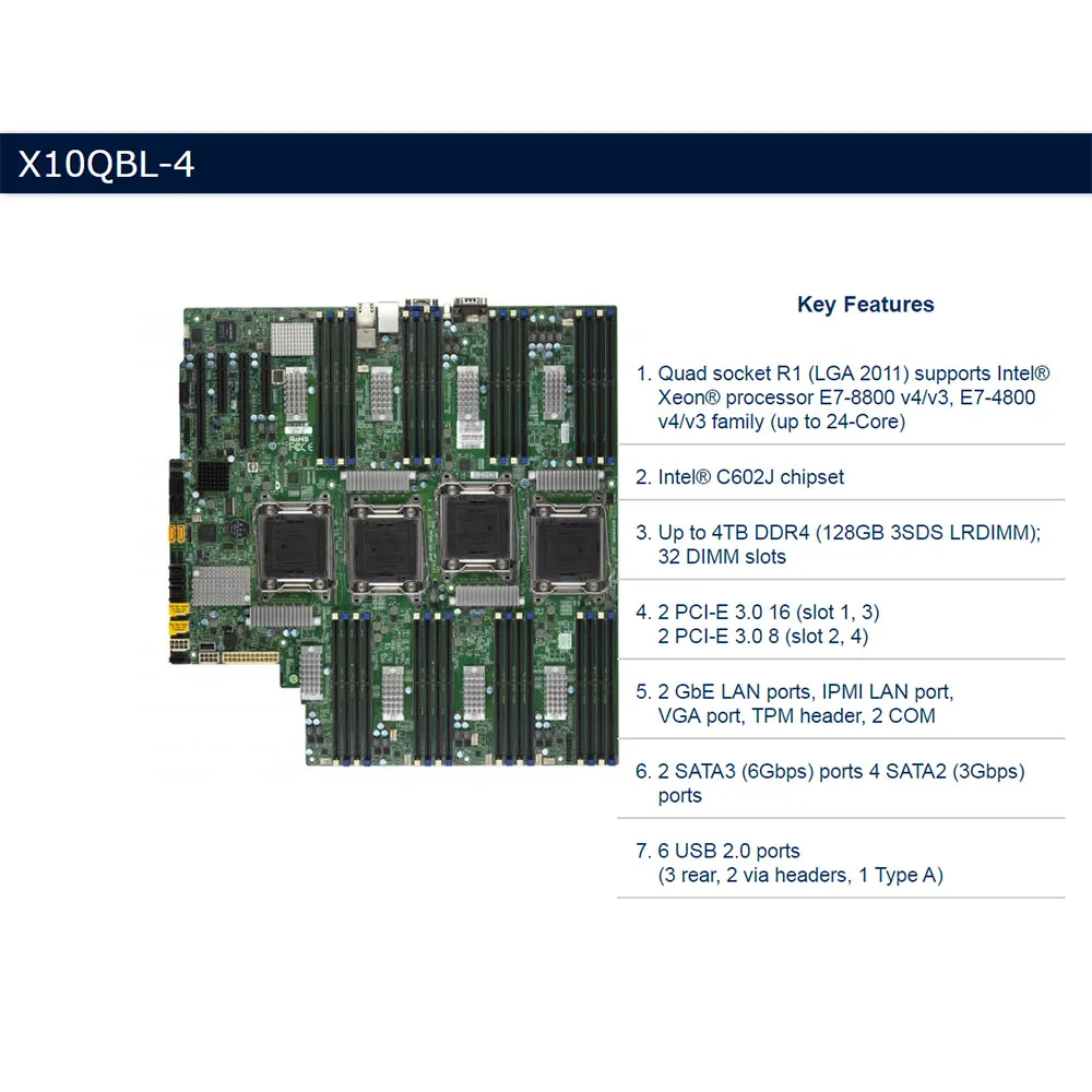 X10QBL-4 Four-way Server Motherboard  LGA 2011 Intel C602J Support E7 4800/8800 V3 V4 CPU PCIE-3.0 For Supermicro