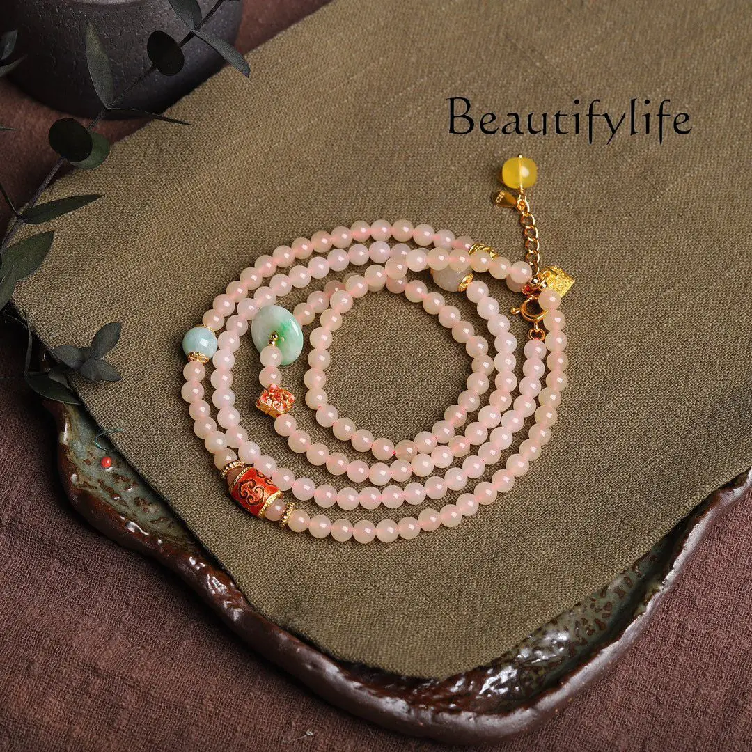 

Lotus root pink bracelet multi-circle stacked bracelet niche design jadeite necklace dual-purpose women