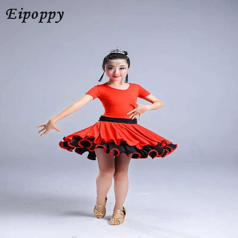 Kinder Latin Dance Übungs kleidung Show Performance Spiel Kostüm Langarm Kinder neues Kleid weiblichen Tanzrock