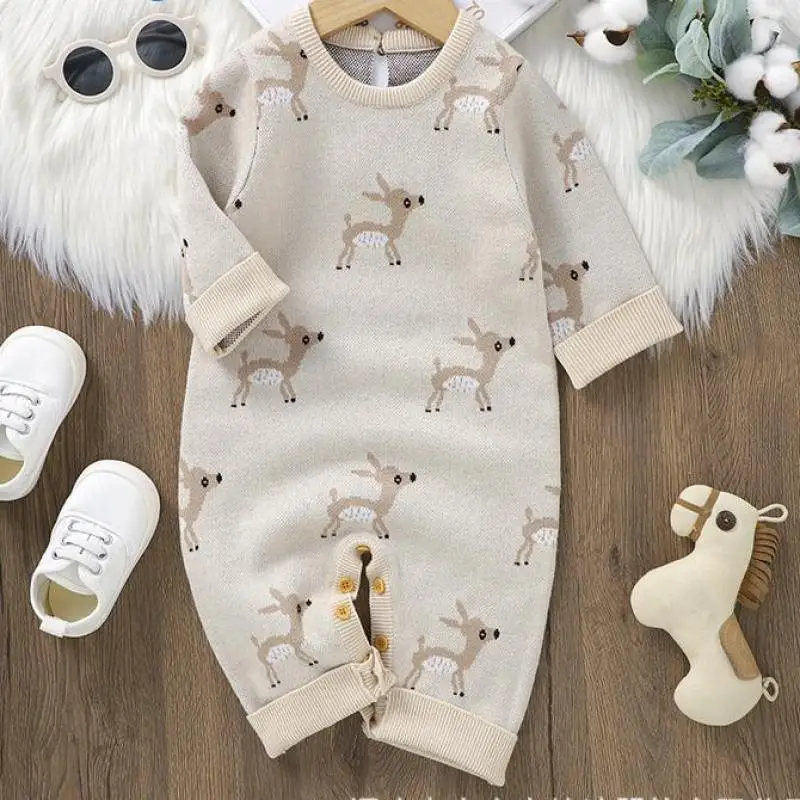 

Autumn Winter Knitwear Baby Clothes Boy Girl Cartoon Deers Knitted Romper Newborn Warm Casual One-piece Infant Fashion Jumpsuit