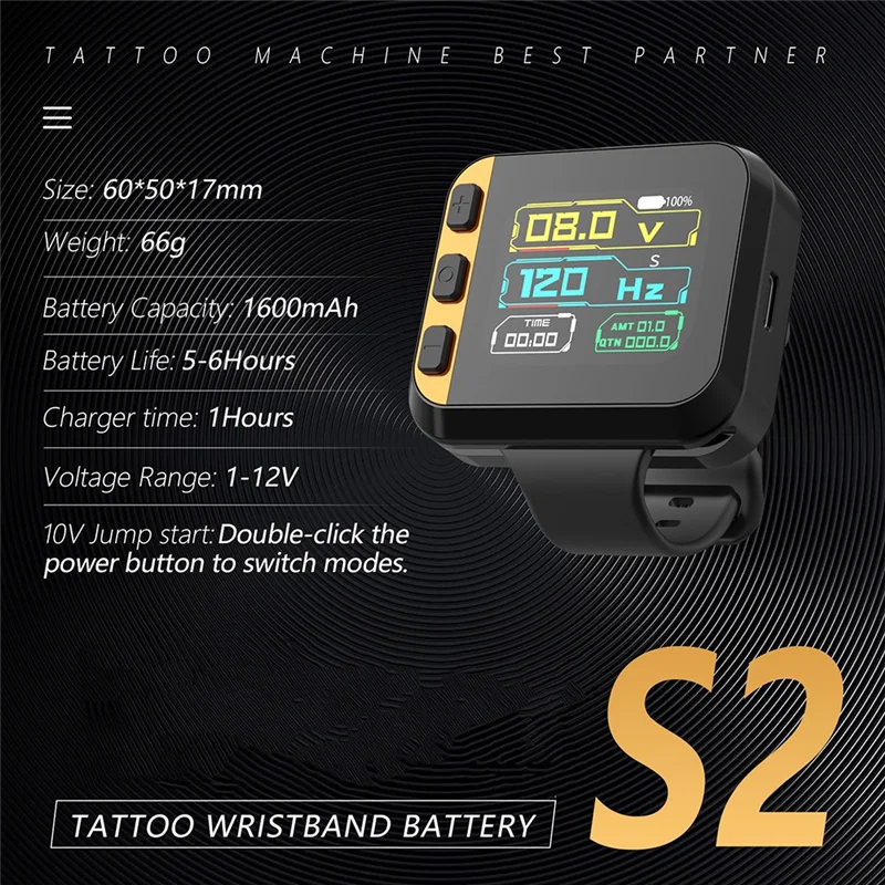 ABIT إمدادات الطاقة 1600Mah بطارية لآلة الوشم شاشة تعمل باللمس اللاسلكية المحمولة ساعة الروتاري القلم الفنان الجسم #4