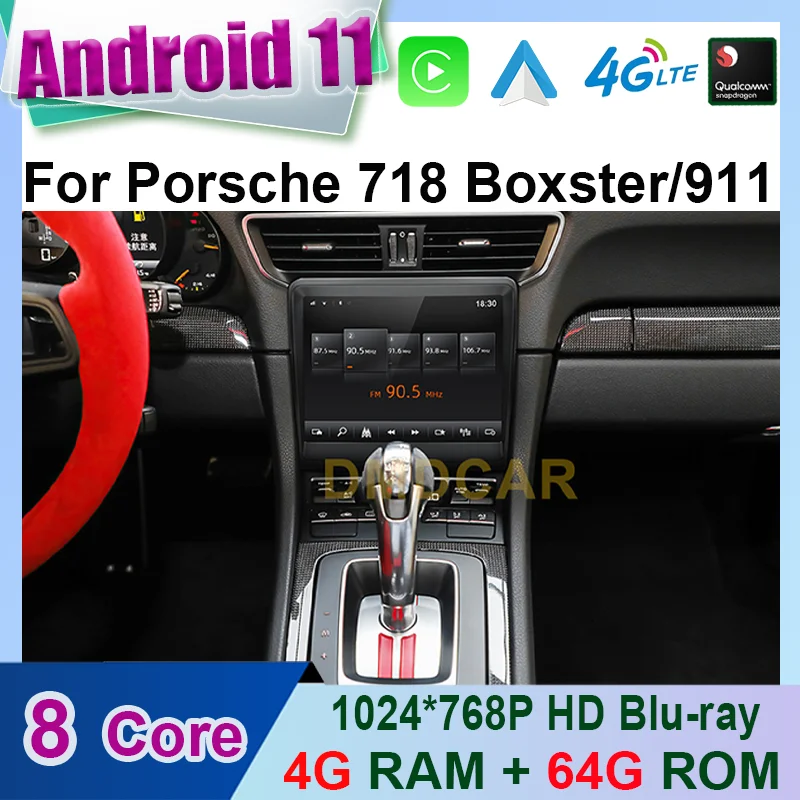 

Snapdragon Android 11 8Core 4+64GB Car Radio GPS For Porsche 718 Boxster 911 2012-2021 With IPS HD Screen DSP 4G Carplay 4GLTE