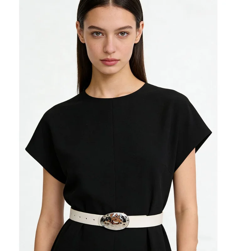 New stylish niche-design minimalist oval leather buckle a sophisticated commuter belt that pairs perfectly with jeans
