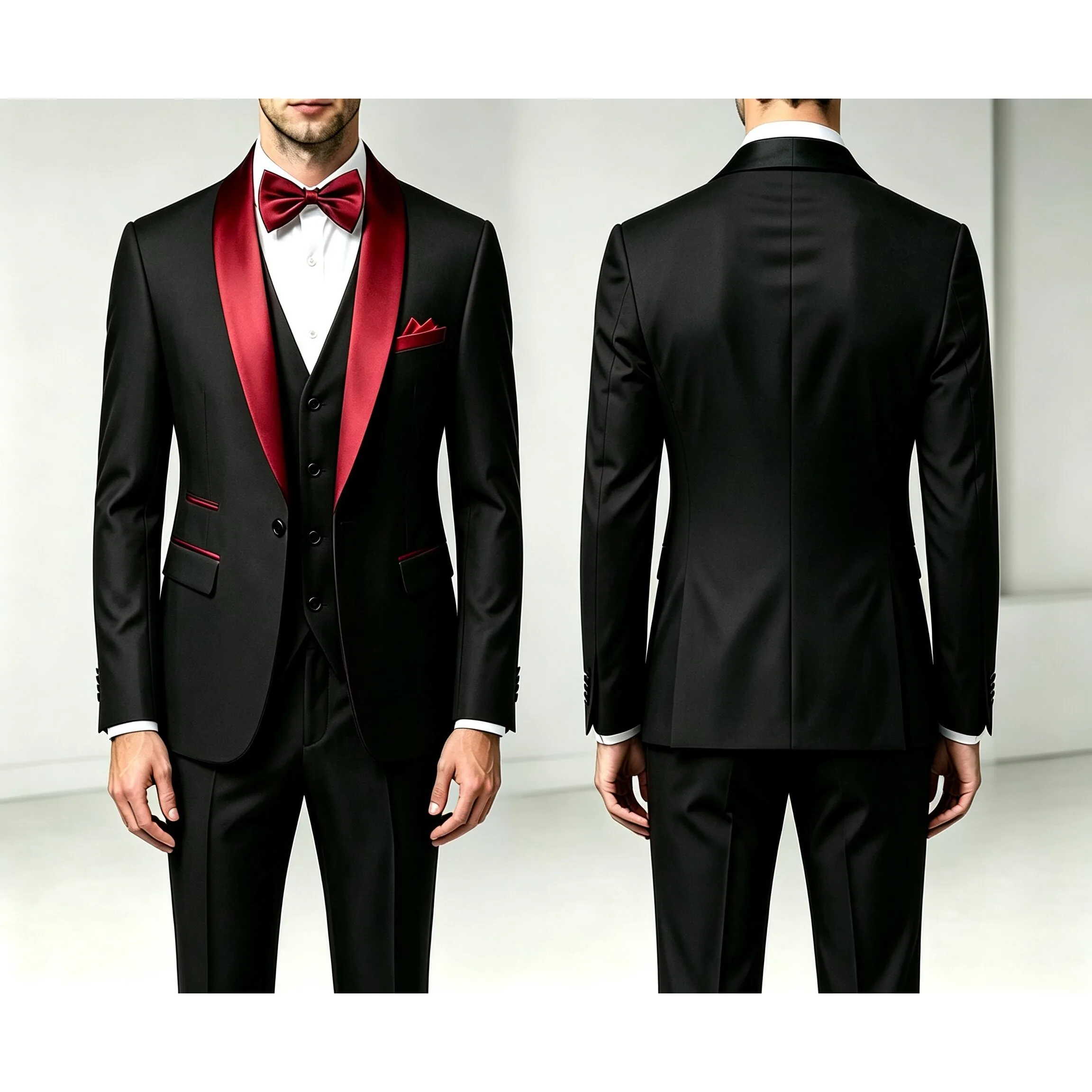 Traje de 3 Piezas para Hombre con Chaleco y Pantalones Largos, Corte Simple, Estilo Chal, para Bodas, Banquetes, Fiestas y Eventos de Negocios