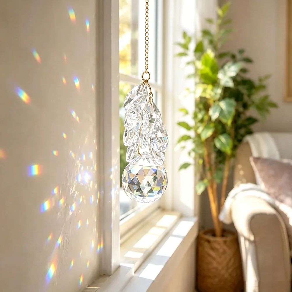 Clear Crystal Grape Cluster Suncatcher Hanging Prism Rainbow Maker Chandelier Drop Pendant Window Garden Sun Catcher Decor