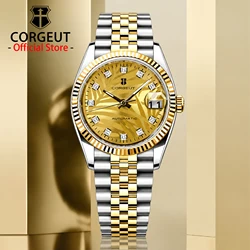 CORGEUT 36mm Diamond Jungle Luxury Business Men's Watches Automatic Mechanical Sapphire Watch for Man Dates Display Magnifier