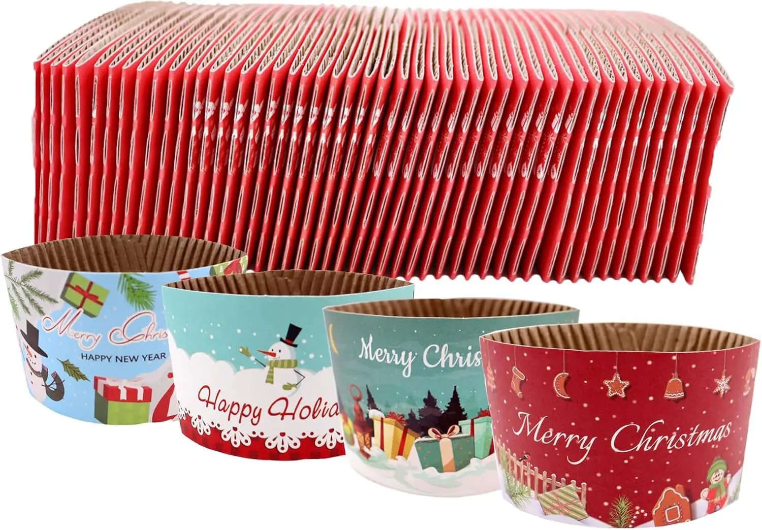 

Christmas Disposable Coffee Cup Sleeves Paper Corrugated Cup Jackets 200 Count Christmas Santa Claus, Snowman Pattern Fi