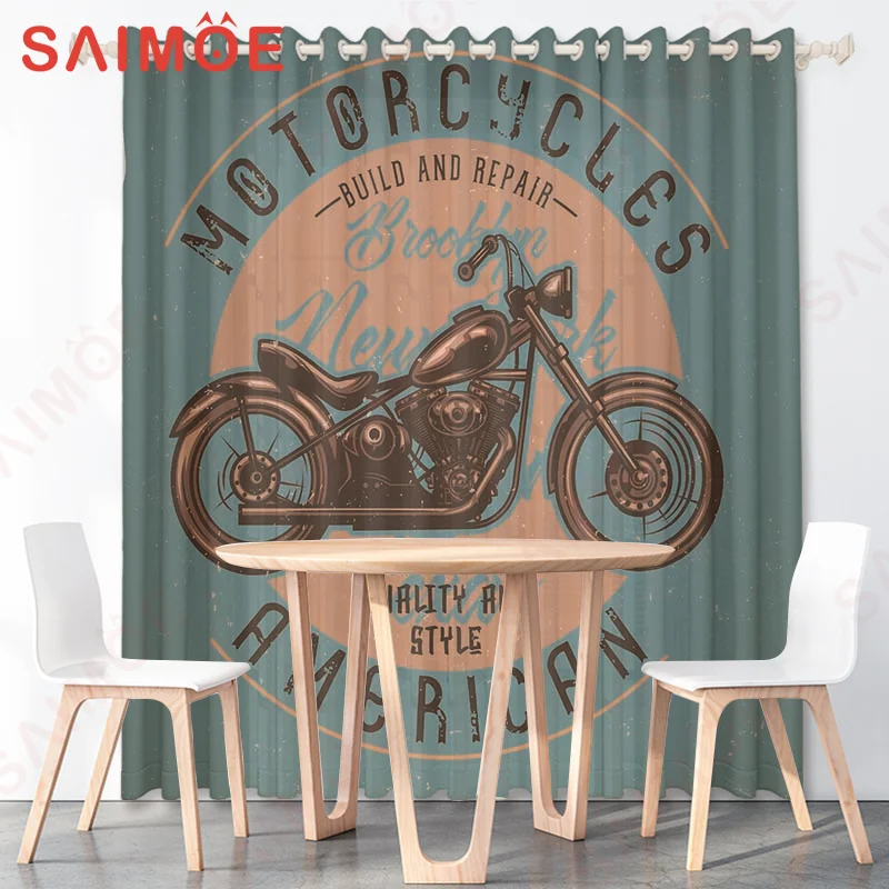 3D Summer Vintage Artwork Beach Motorcycle Custom Curtains Outdoor Resort Thin Polyester Fabric Office Home Decoration with Hook