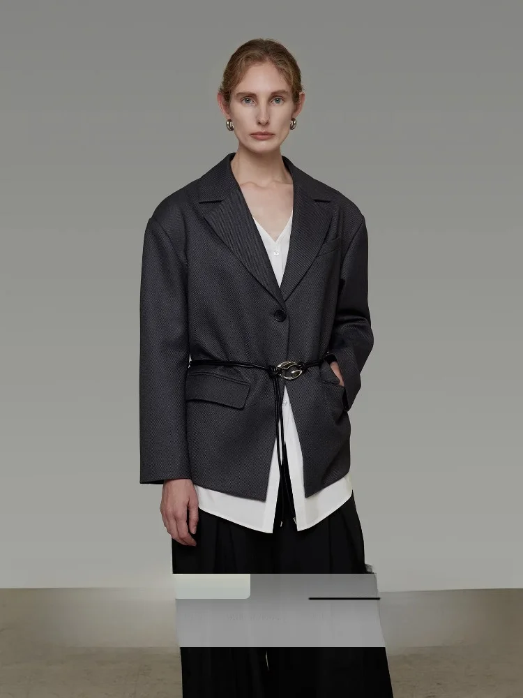 

Loose Women's Suit Jaet Belted Outerwear Spring 2026 New Design Sensation ape Breathable Long Sve Tailored Coat