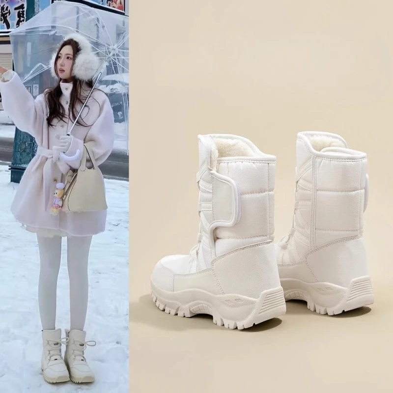 أحذية الثلوج الدافئة غير القابلة للانزلاق في شمال شرق، أحذية تزلج مرتفعة من الصوف القطني المقاوم للبرد ونعل سميك #1