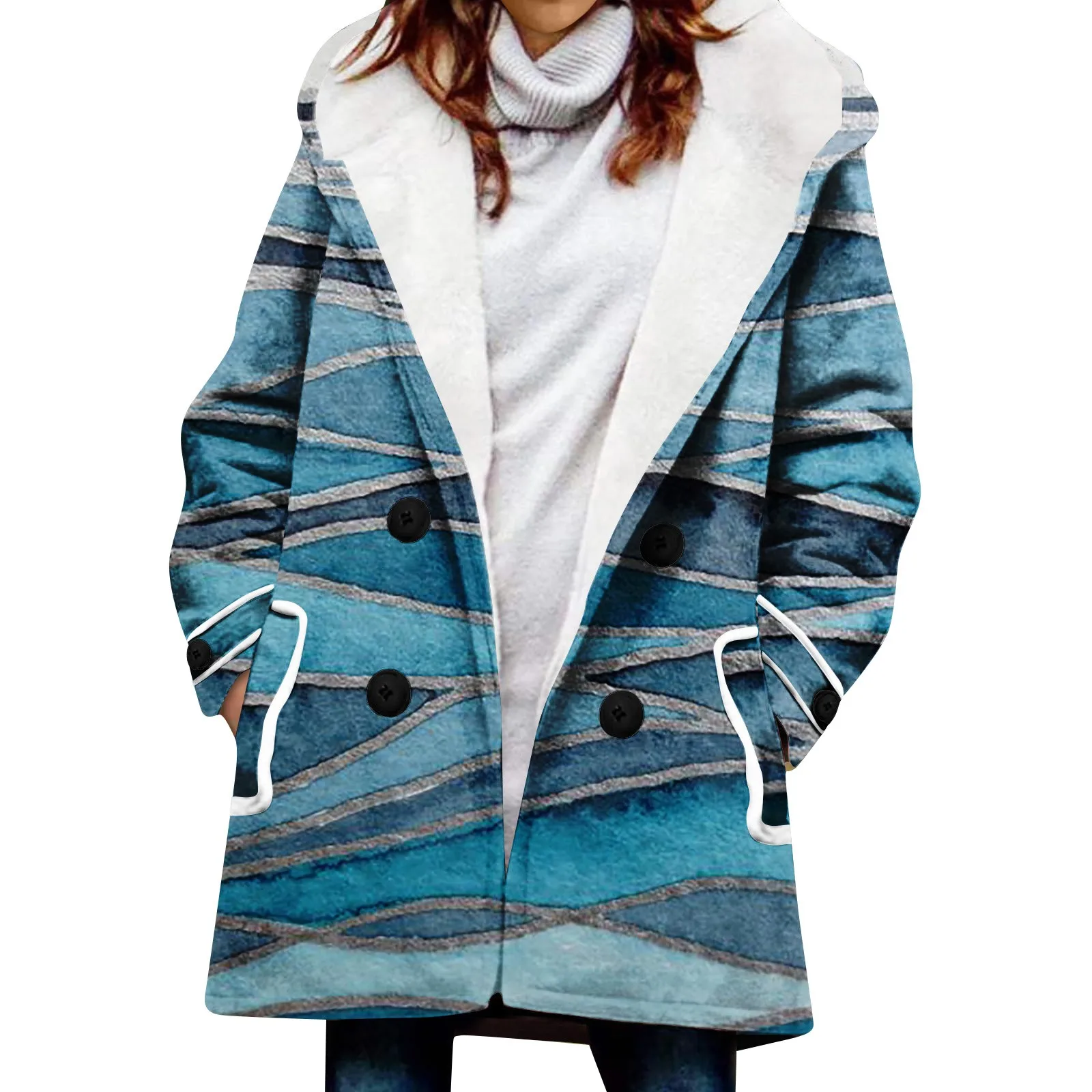 

Осенне-зимнее Новое флисовое пальто Европейская и американская мода толстовка средней длины куртка с длинным рукавом на пуговицах плюшевое теплое хлопковое пальто