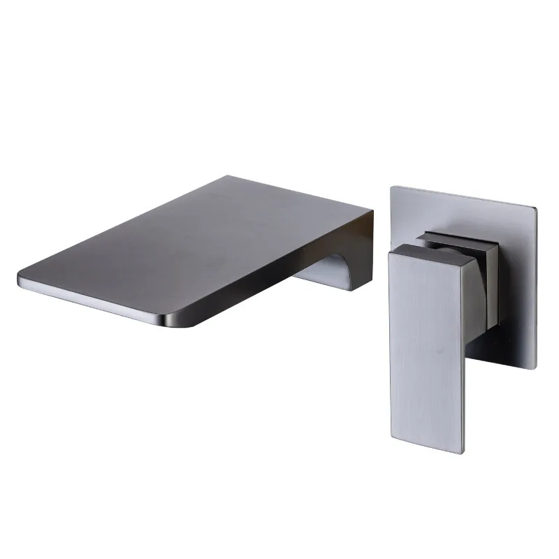 

Скрытый настенный водопадный смеситель для раковины, полностью медный, серый, встроенный смеситель для горячей и холодной воды для ванны