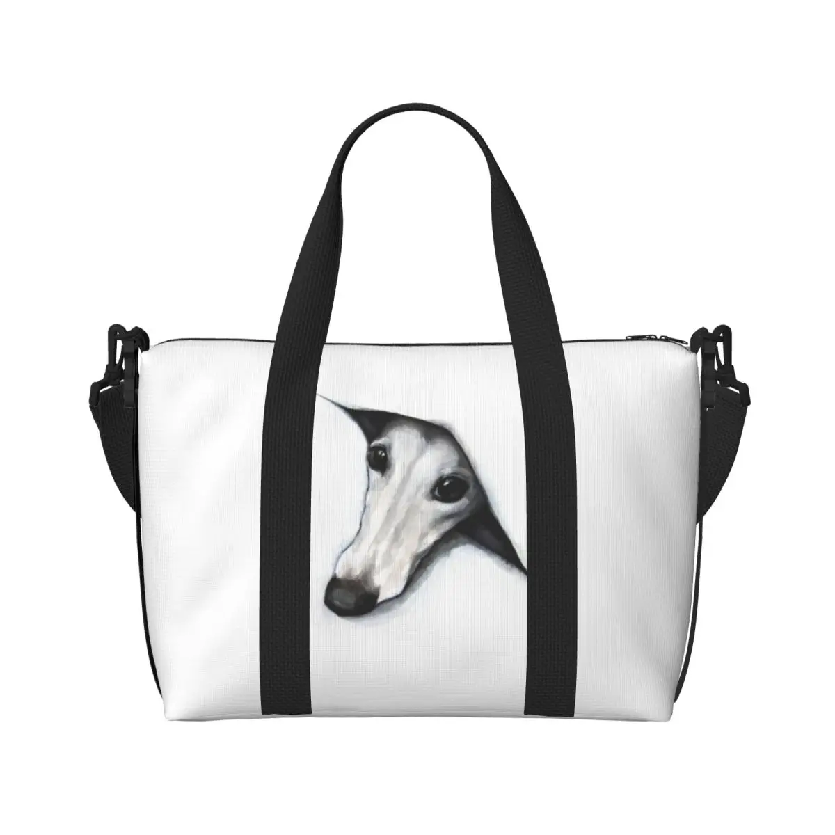 Custom Whippet Peeping Whippet Tote Bag for Women Big Capacity Greyhound Lurcher Dog Gym Beach Travel Bags