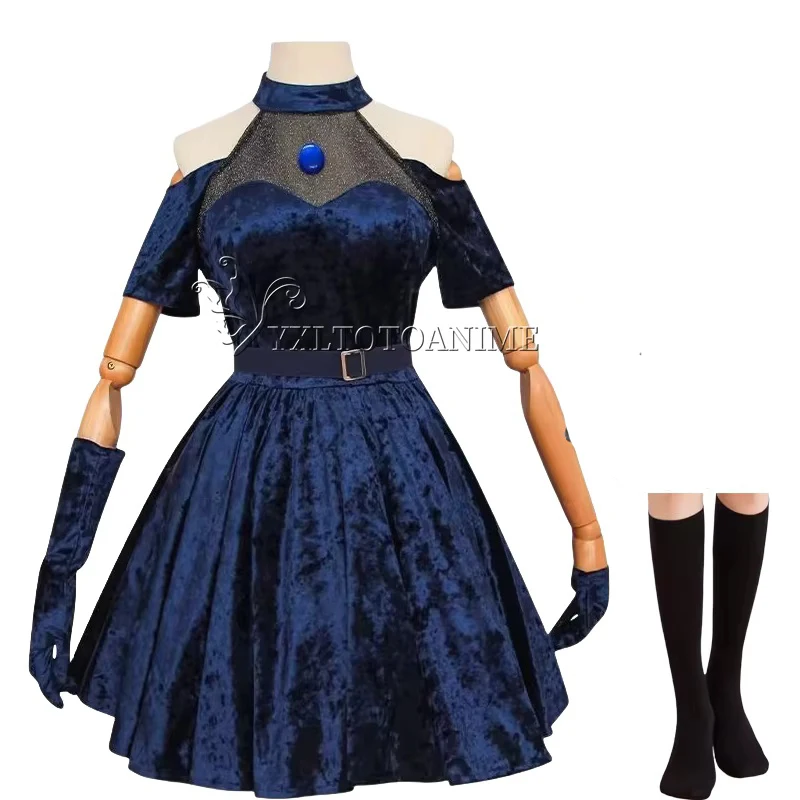 Anime Alien Stage Mizi Sua Cosplay Kostuum Pruik Donkerblauwe Jurk Roze Blauw Lang Haar Handschoenen Kousen Riem Set Uniform voor Kerstmis - afbeelding 1