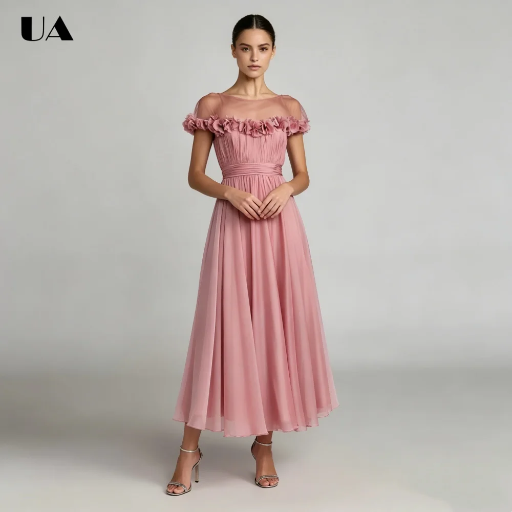 

Элегантное вечернее платье ULBYANRY с плиссированным шифоном, 3D цветами и сетчатой вставкой, однотонное, на молнии, для выпускного вечера