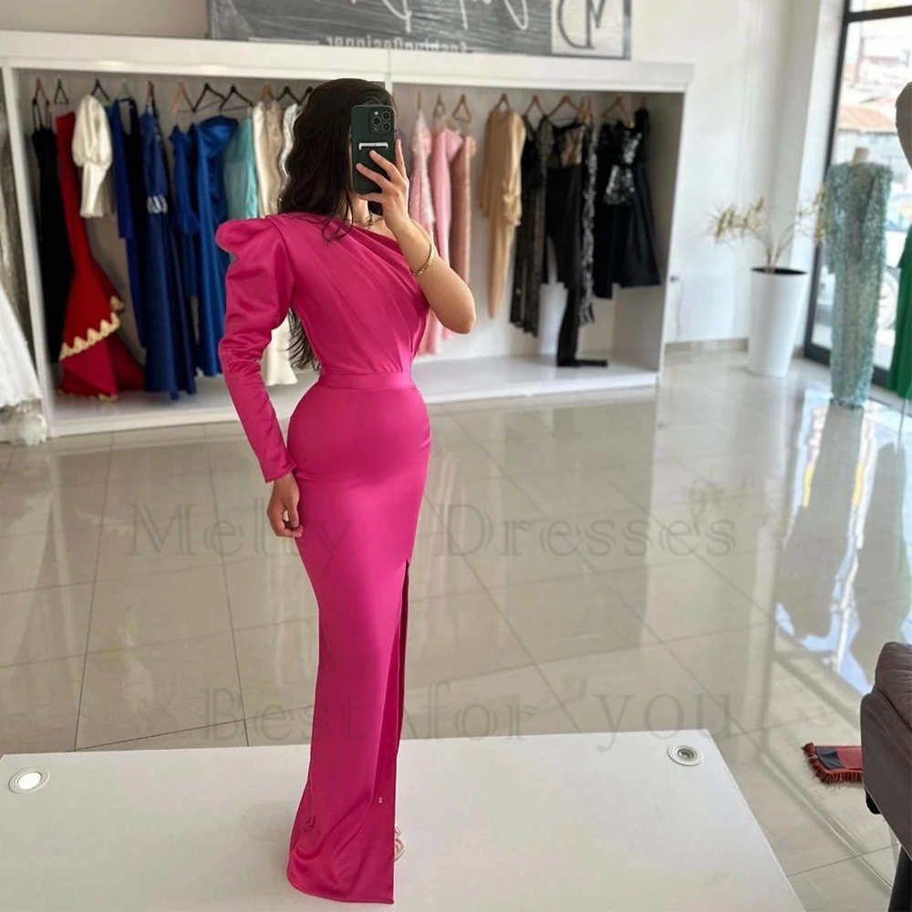 

Classic Full Sleeve Evening Dresses for Women 2024 Side Slit Prom Gowns Jersey Pleat Robe De Soirée Summer New Zipper Back