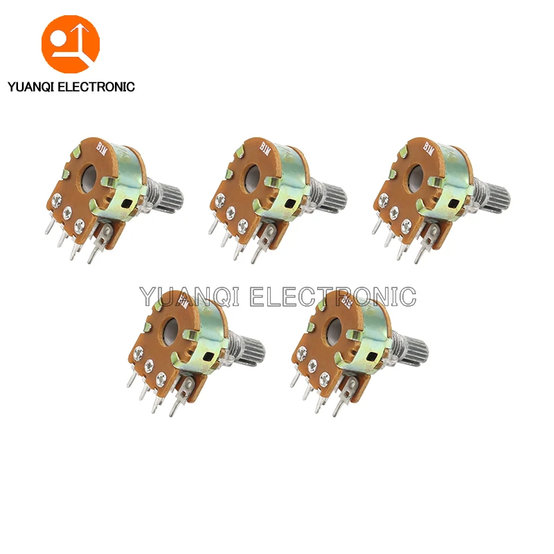 5pcs WH148 B1K B2K B5K B10K B20K B50K B100K B500K 6Pin 15mm Shaft Amplifier Dual Stereo Potentiometer 1K 2K 5K 10K 50K 100K 500K
