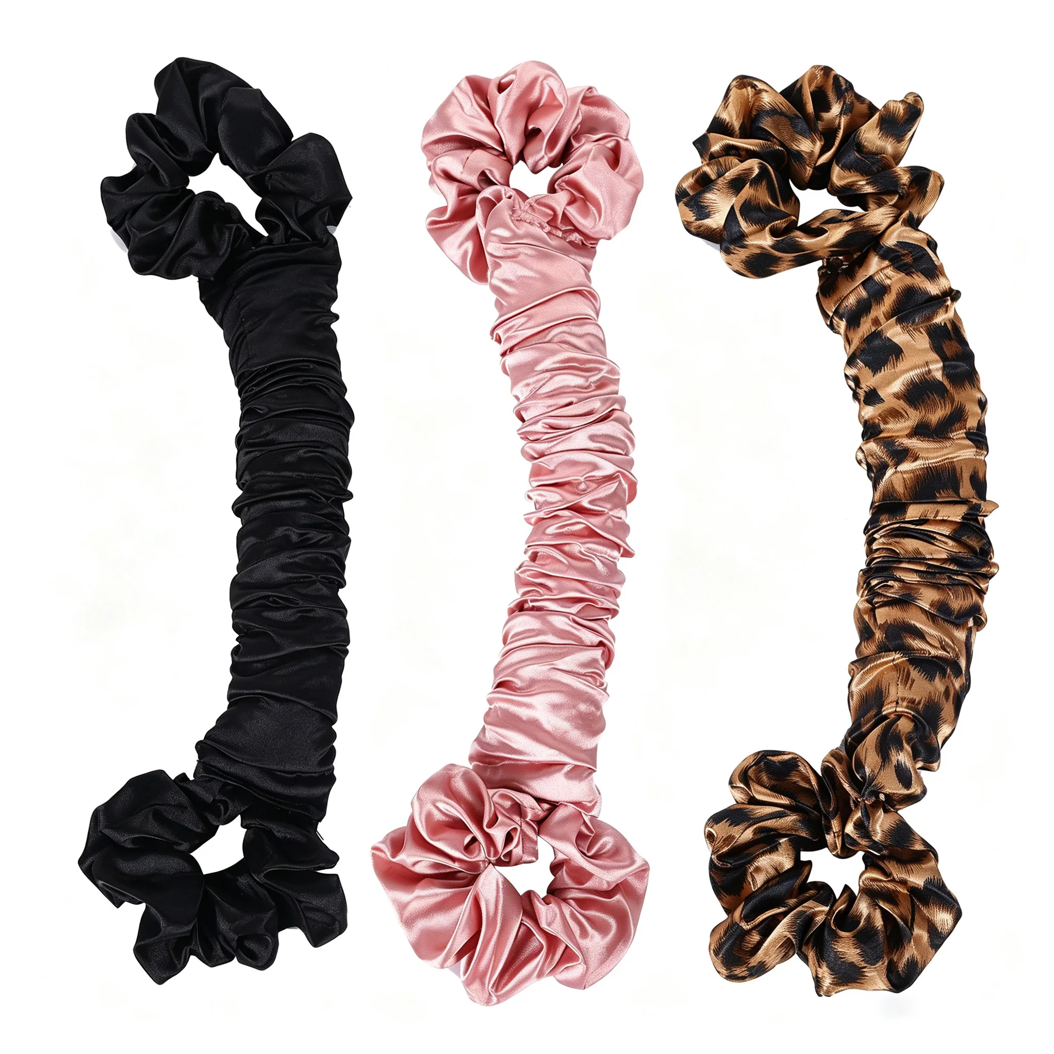 Soft Satin Heatless Curling Rod Set with Scrunchies Overnight Bouncy Hair Roller for All Hair Types No Heat Styling Tool