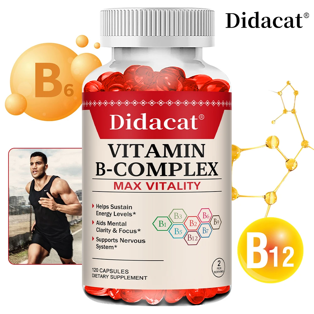 

Efficient Vitamin B Complex Capsules B1,B2,B3,B6,B12 Whole Food Supplement for Energy and Immune Support Non-GMO
