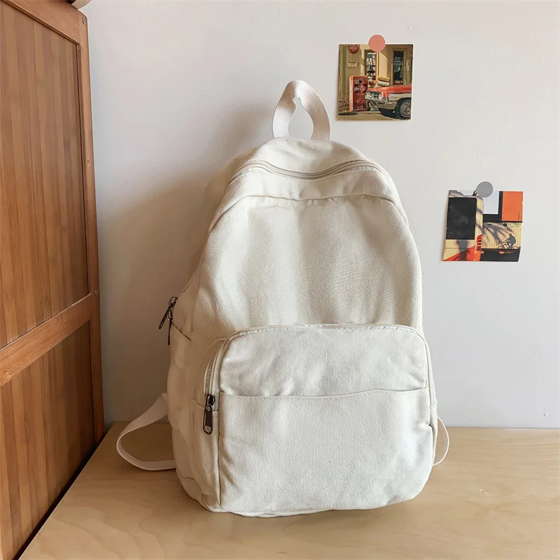 Solid 100% Cotton Backpacks For Women Classic Simple Canvas School Bags Korea Style Cloth Satchels Unisex Fabric Travel Packages