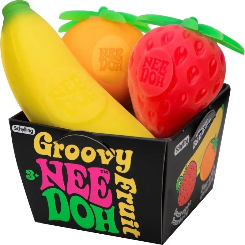 NeeDoh Groovy Fruit Squishy Toy TPR Banana Orange Strawberry Stress Relief Anxiety Relief Relaxing Accessory for Gift