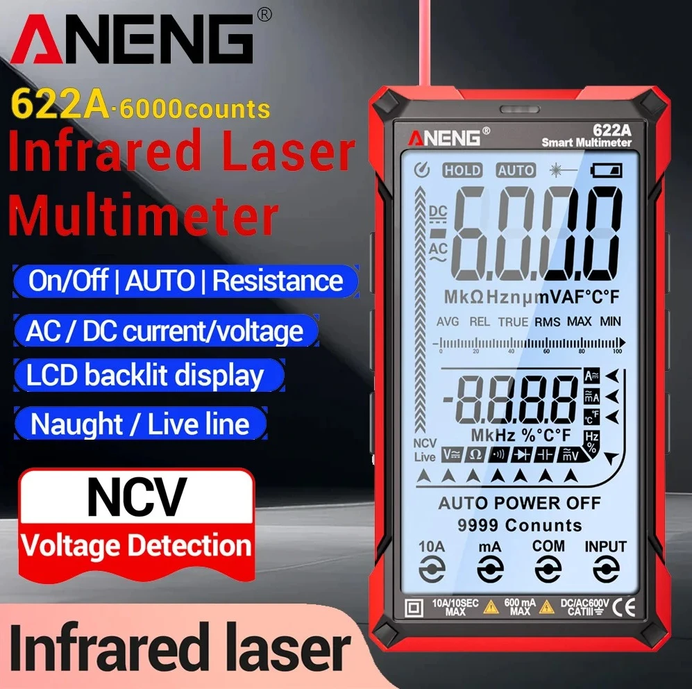 

Infrared Laser Multimeter ANENG ANENG AC/DC Current Voltage 6000 Count Digital Resistance Hz Diode Professional Electrician Tool