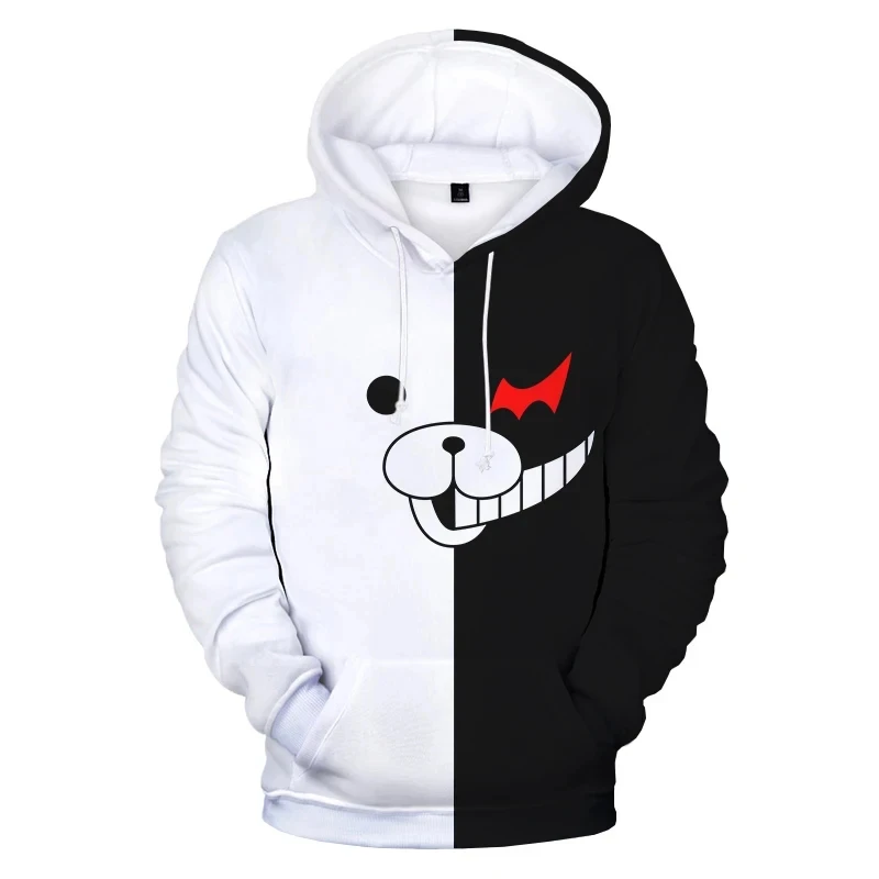 Anime Danganronpa Monokuma Black White Bear 3D Hooded Streatwear Cosplay Women Men Casual Hoodie Sweatshirt Jacket Coat Top