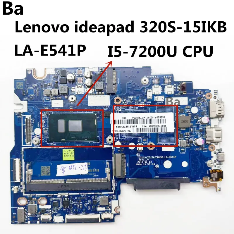 For Lenovo ideapad 320S-15IKB laptop motherboard LA-E541P motherboard with CPU I5-7200U UMA DDR4 100% test