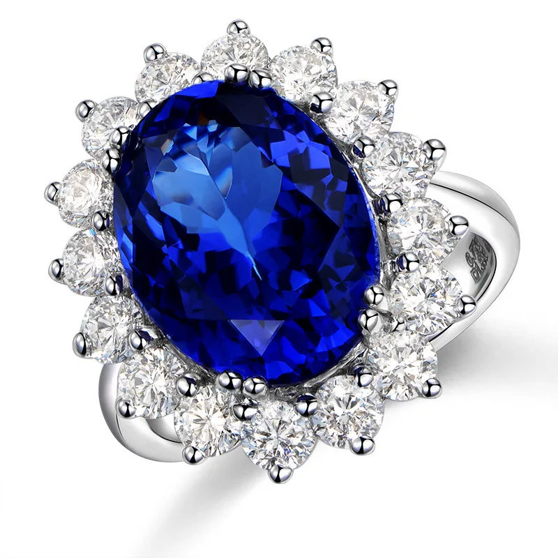 Princess Diana made a blue red sapphire 925 silver engagement ring with natural amethyst and yellow jade