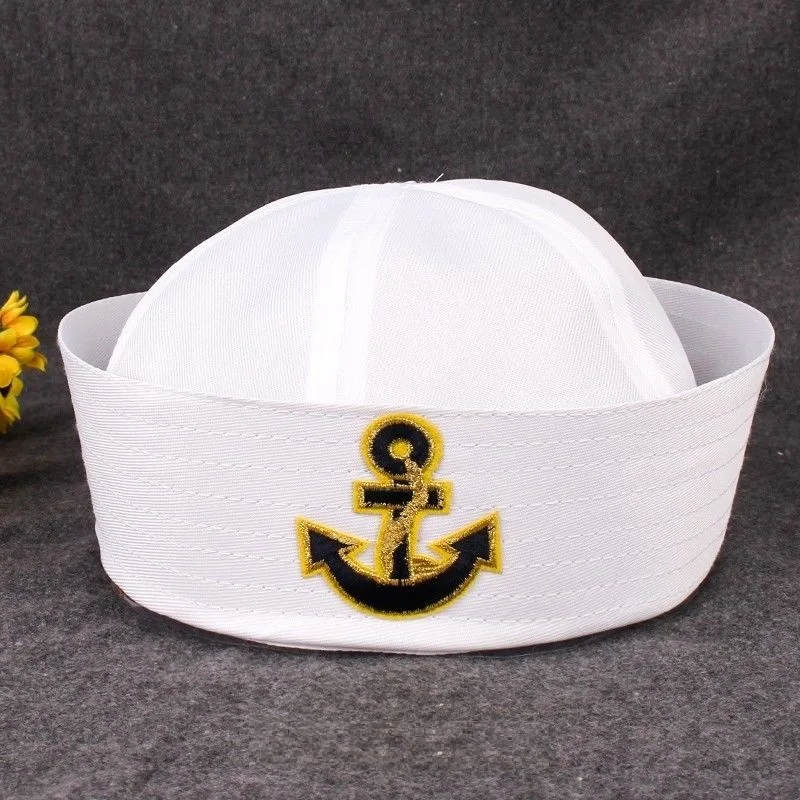 Adult Kids White Captain Sailor Hat Military Hats Navy Marine Caps With Anchor Sea Boating Party Cosplay Costume Children Hat