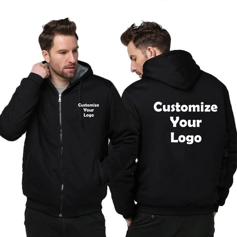 Customized Men's Jacket Winter Thicken Hooded Jackets Male Long Sleeve Coat Casual Zip Up Hoodies Streetwear Men's Coats