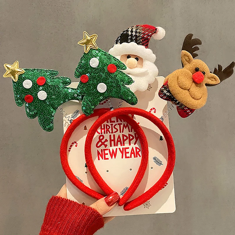 Merry Christmas Cartoon Elk Santa Claus Snowman Christmas Tree Hair Accessories  Happy New Year  Merry Christmas Headwear