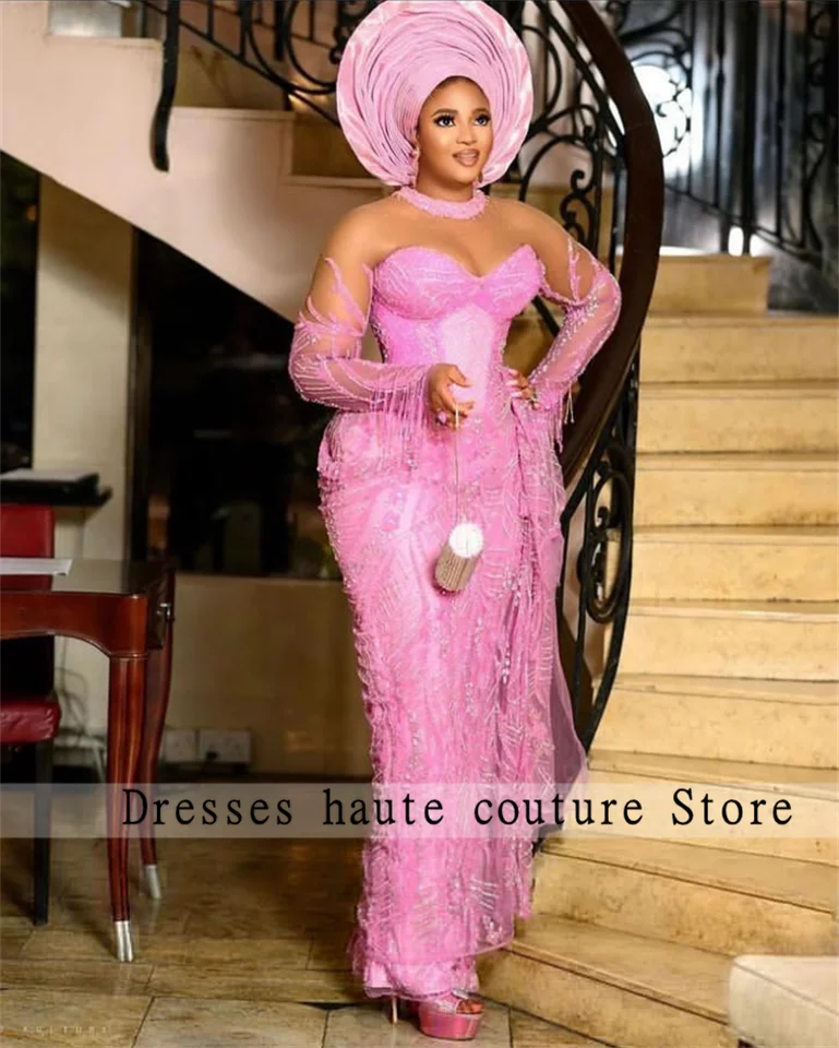 Elegant African Pink Lace Beaded Evening Dresses 2026 Handmade Mermaid Aso  Ebi Wedding Dress Plus Size Party Gown Customized - AliExpress 320