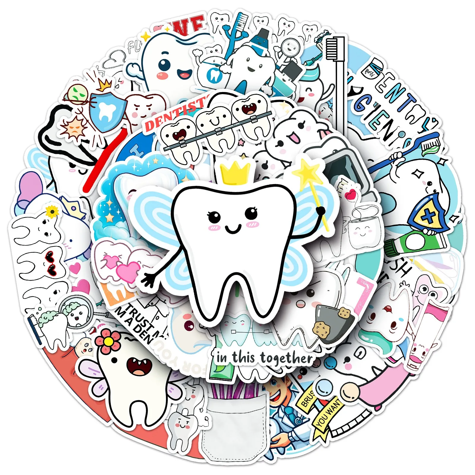 50Pcs Cute Dental Protect Tooth Stickers Dentist Store Toothbrush Teeth Decals Bottle Wall Decoration Dentistry Gifts Sticker