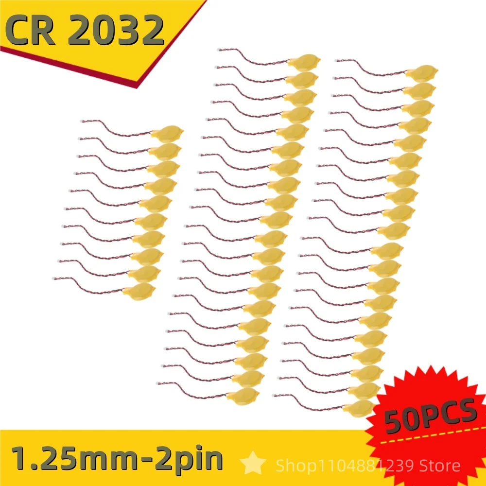 

10-50pcs CR2032 Battery Wires 2Pin Notebook BIOS CMOS battery-laptop battery motherboard battery 3V With adhesiv 230MAH