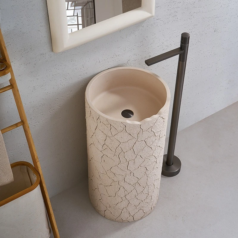 Wabi Sandy Wind Wash Basin Artificial Stone Integrated Floor-to-ceiling Circular Column Basin