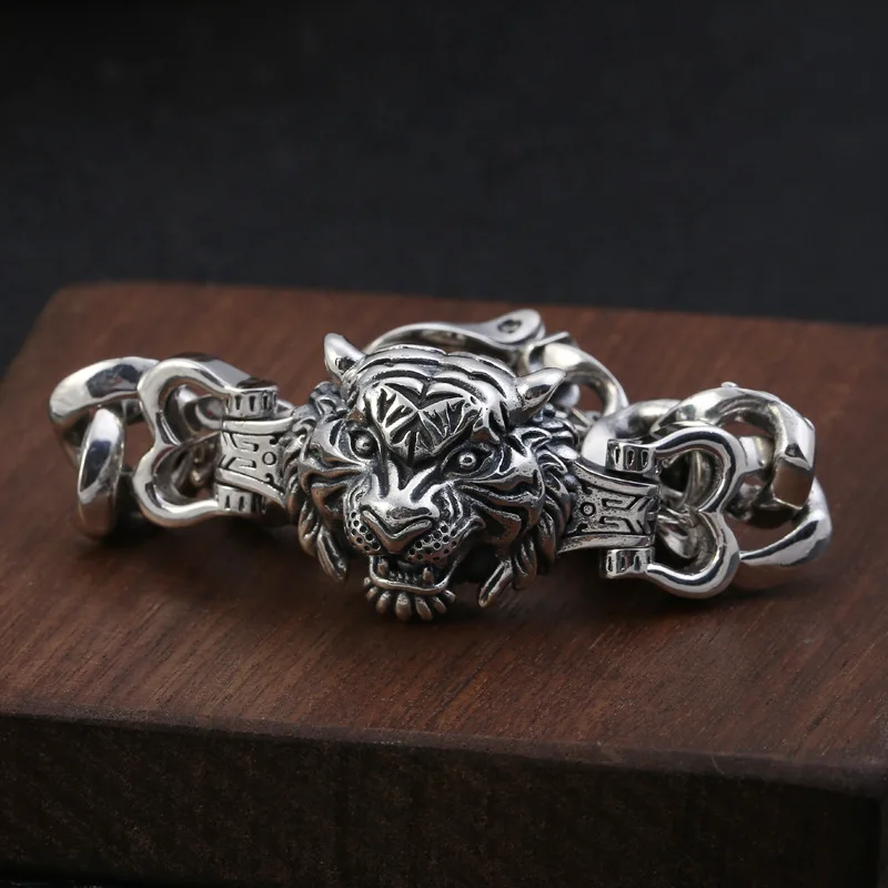 Creative Domineering Tiger Head Bracelet Silver Plated Beast Cuff Bracelet Men's Charm Jewelry