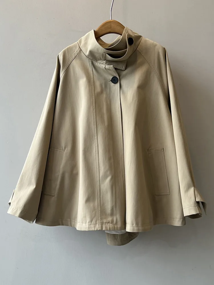 WHTREND معطف واق من المطر على الطراز الكوري للنساء، خريف جديد متخصص فضفاض متوسط الطول كيب سترة واقية معطف WH1819 #6