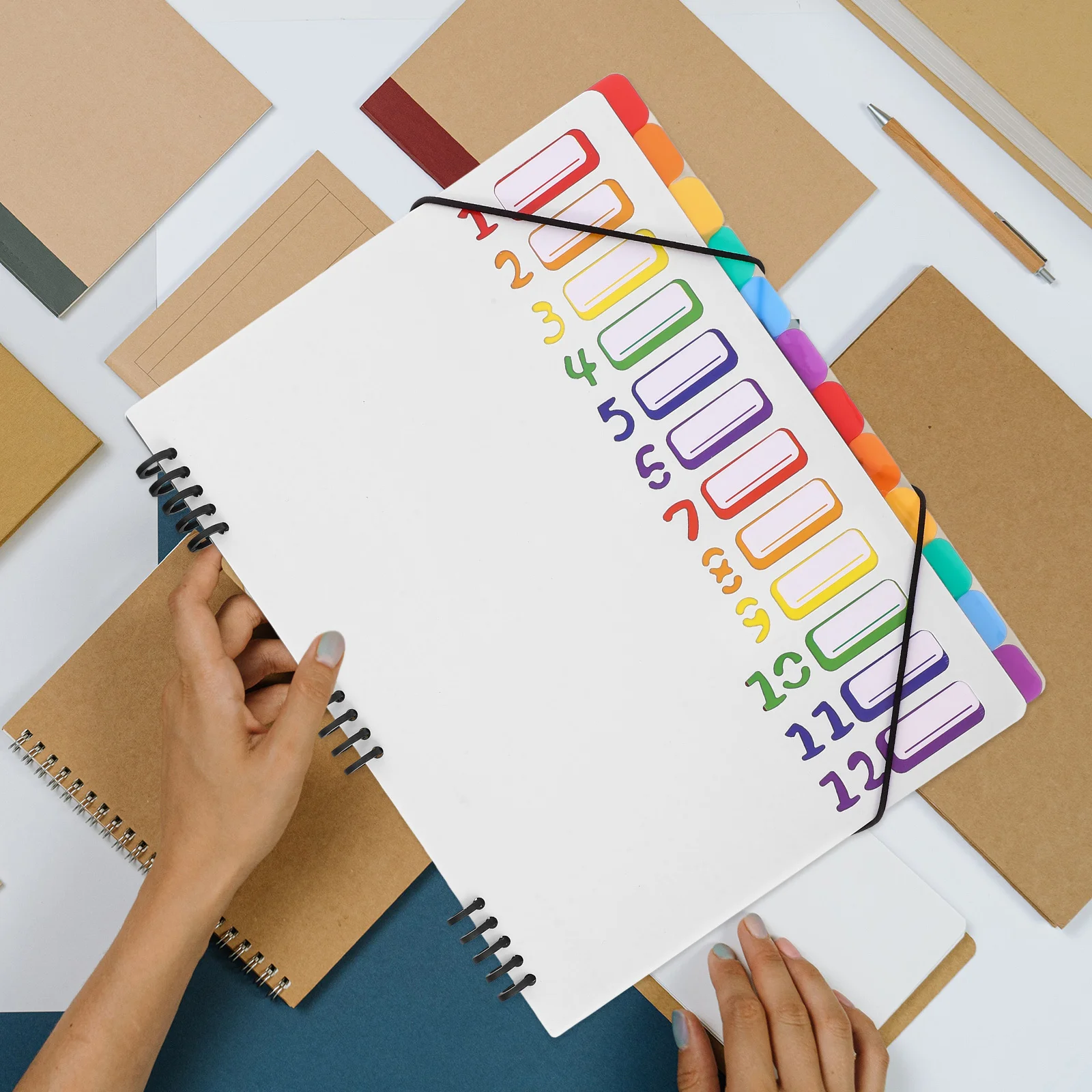 فواصل مجلد الملفات الملونة مع علامات التبويب منظم المستندات A4 لتخزين المكتب والمدرسة، مجلد حلقي متعدد الطبقات