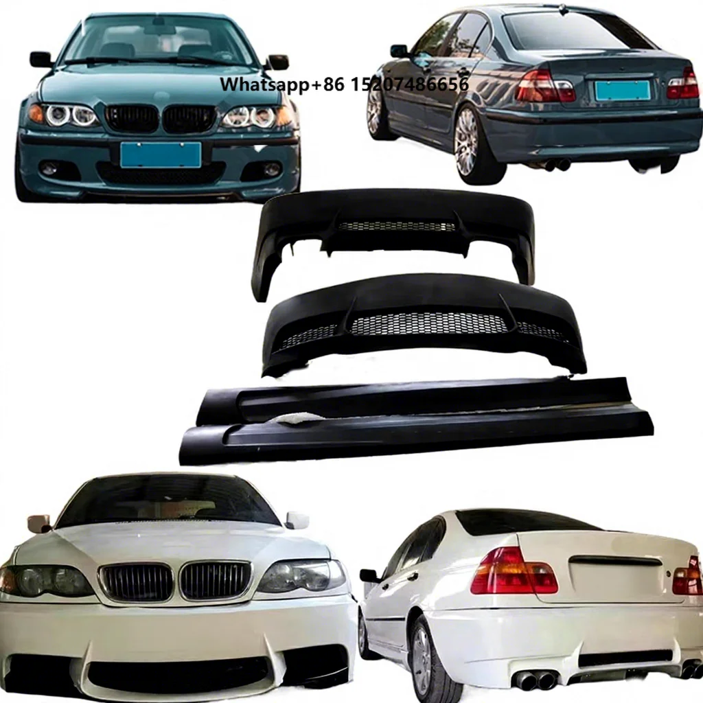 High Quality New PD Style Fibreglass Front/Rear Bumper Side Skirts Bolt-On Upgrade for E46 3 Series 4 Door Sedan 1999-2005
