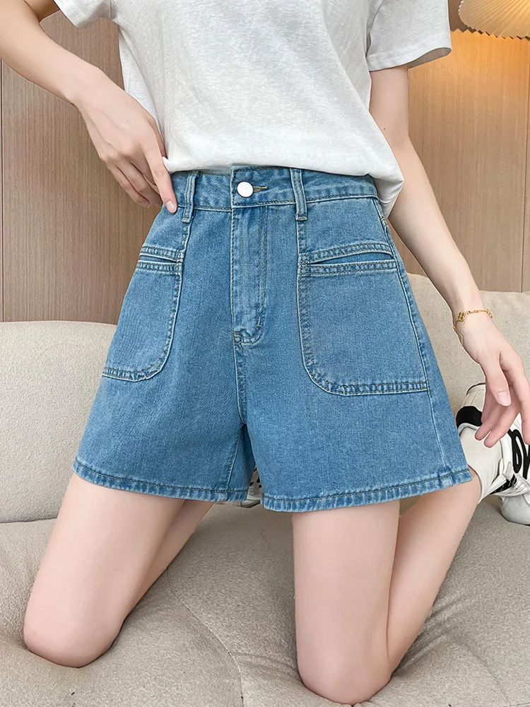 

Свободные винтажные женские джинсовые шорты, новая уличная одежда, широкие шорты трапециевидной формы с высокой талией, лето 2024, универсальные модные джинсовые шорты