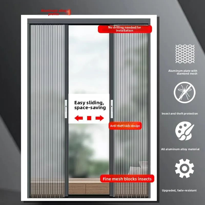 

Invisible Aluminum Alloy Screen Door with Lock Anti-Theft Mosquito Proof And Dog Proof Mouse Proof Retractable Window Screen