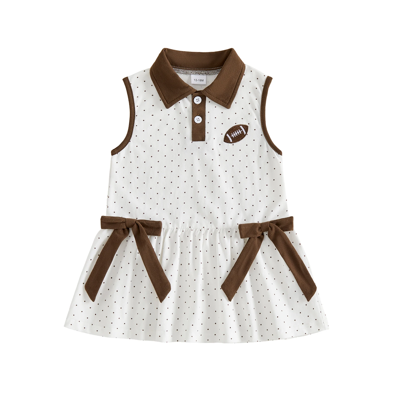 Toddler Baby Girl Dress Football Embroidery Sleeveless Dot Print Dress