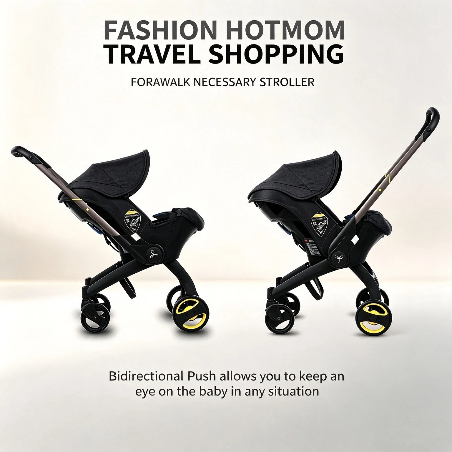 3 in 1 Lightweight No Assembly Baby Stroller Foldable Reversible Pushchair with Canopy Baby Bassinet Carry Cot